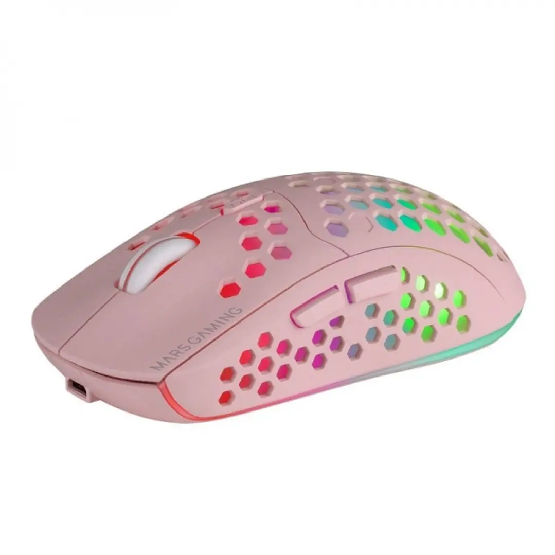 Mars Gaming MMW3 Raton Inalambrico Ultraligero - RGB Flow - Sensor Optico 3200 DPI - Switches HUANO - Bateria Recargable - Diseño Ergonomico Rosa - Co 1