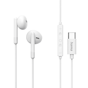 Hama Classy Auriculares con Microfono Omnidireccional - Cable 1.2m - Conector USB-C - Asistente de Voz - Color Blanco