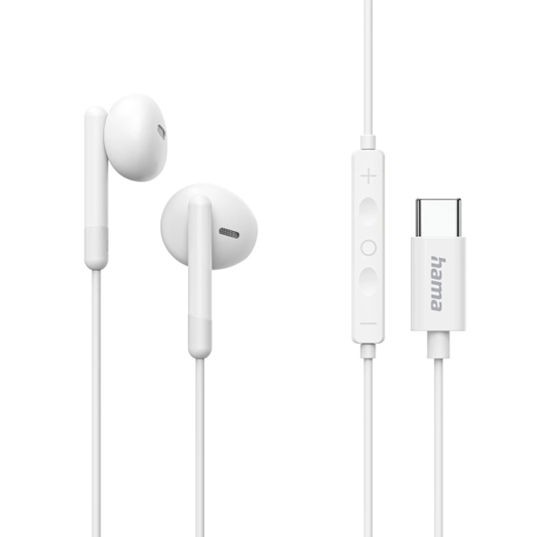 Hama Classy Auriculares con Microfono Omnidireccional - Cable 1.2m - Conector USB-C - Asistente de Voz - Color Blanco 1