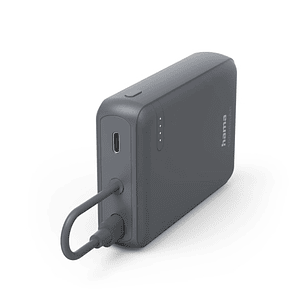 Hama Travel Bateria Externa Powerbank 10000mAh - Polimero de Litio - USB-C - Cable Integrado - Carga Rapida - 2 Conexiones de Salida - 23.5x90x63.2mm 