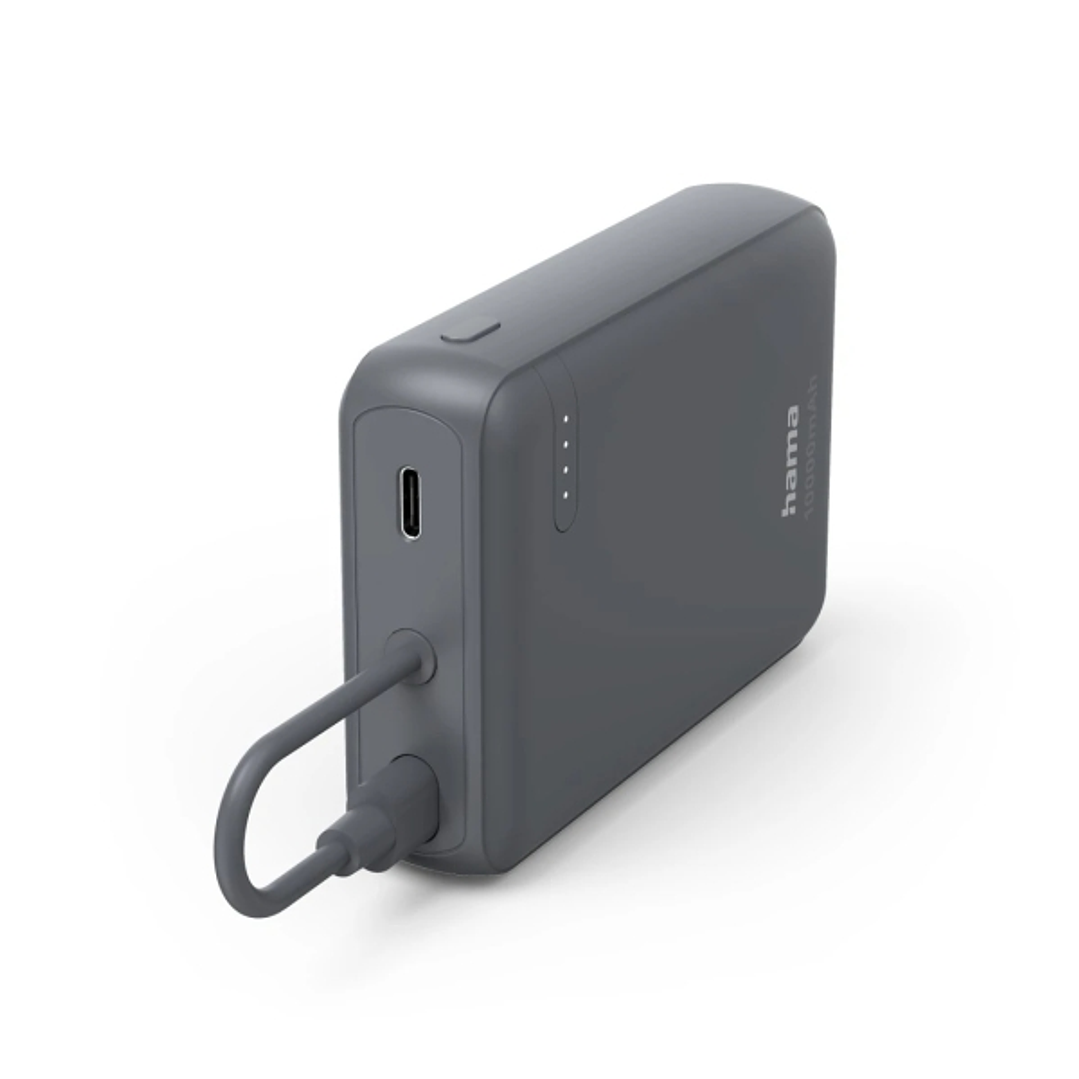 Hama Travel Bateria Externa Powerbank 10000mAh - Polimero de Litio - USB-C - Cable Integrado - Carga Rapida - 2 Conexiones de Salida - 23.5x90x63.2mm  1