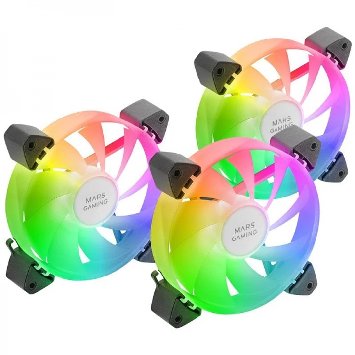 Mars Gaming MF-3A Kit de Ventiladores ARGB - Iluminacion 360º Sin Marco - Efectos ARGB Rainbow - Tecnologia FDB Ultrasilenciosa - Compatible ARGB 3pin 1