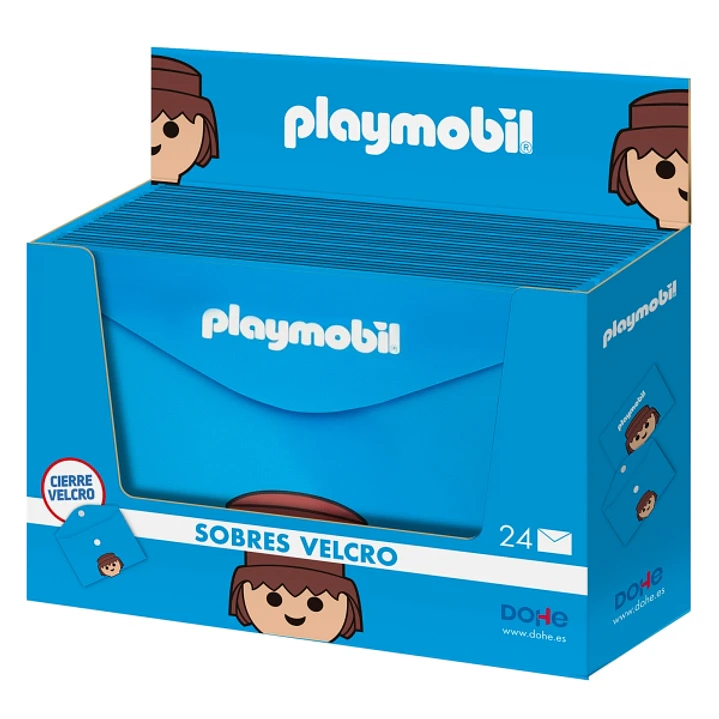 Dohe Playmobil Expositor con 24 Sobres Portadocumentos Folio - Cierre de Velcro - Polipropileno Opaco 200 Micras - Color Azul 1