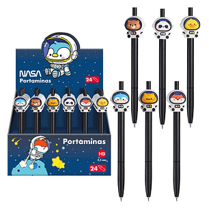 Dohe Expositor de 24 Portaminas 0.5mm - Grip de Caucho - Decorados con Motivos de Astronautas-Animales