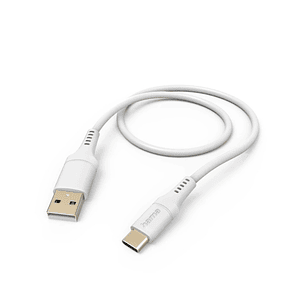 Hama Cable USB - Longitud 1.5m - USB-A Macho - USB-C Macho - Silicona - Velocidad hasta 480Mbps - Chapado en Oro - Color Blanco