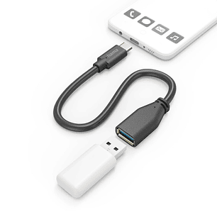 Hama Cable Adaptador USB-C a USB-A Hembra - Varias Velocidades - Cable 15cm - Incluye Accesorios - Funcion OTG - Color Negro
