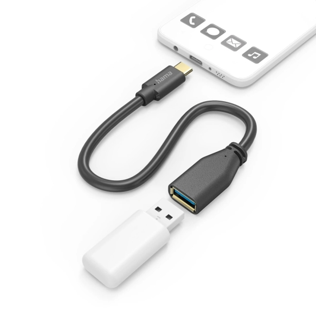 Hama Cable Adaptador USB-C a USB-A Hembra - Varias Velocidades - Cable 15cm - Incluye Accesorios - Funcion OTG - Color Negro 1