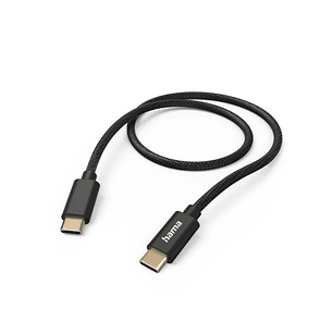 Hama Fabric Cable USB-C Macho - Potencia Maxima 60W - Longitud 1.5m - Nailon - Velocidad hasta 480Mbps - Chapado en Oro - Color Negro