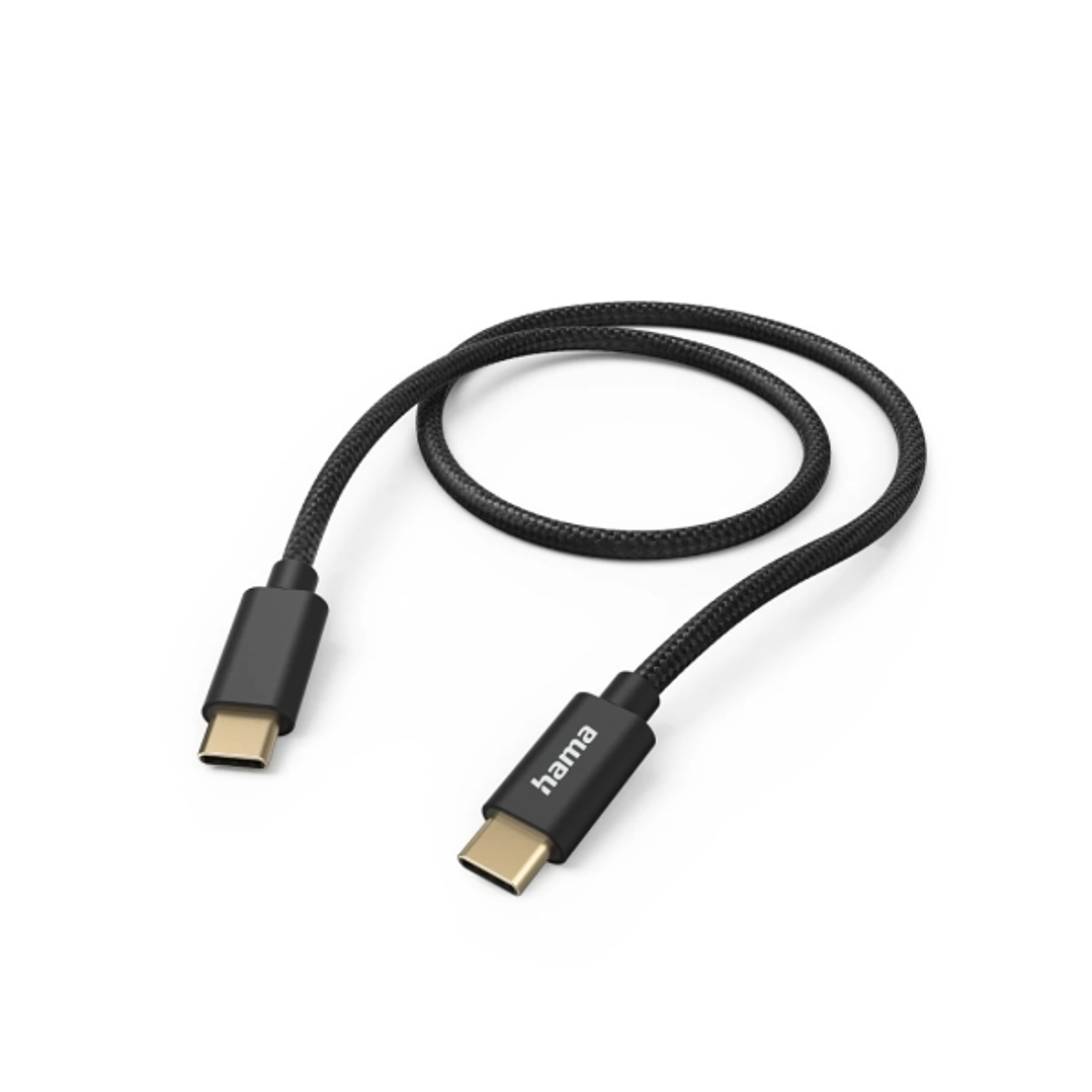 Hama Fabric Cable USB-C Macho - Potencia Maxima 60W - Longitud 1.5m - Nailon - Velocidad hasta 480Mbps - Chapado en Oro - Color Negro 1