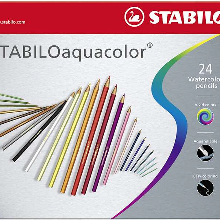 Stabilo Aquacolor Pack de 24 Lapices de Colores - Mina de 2.8mm - Acuarelable - Colores Surtidos 1