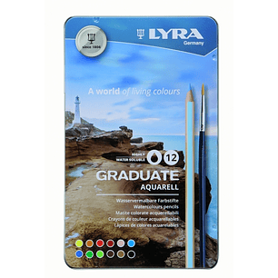 Lyra Graduate Pack de 12 Lapices de Colores Acuarelables con 1 Pincel Incluido - Hexagonal - Estuche de Metal - Colores Surtidos