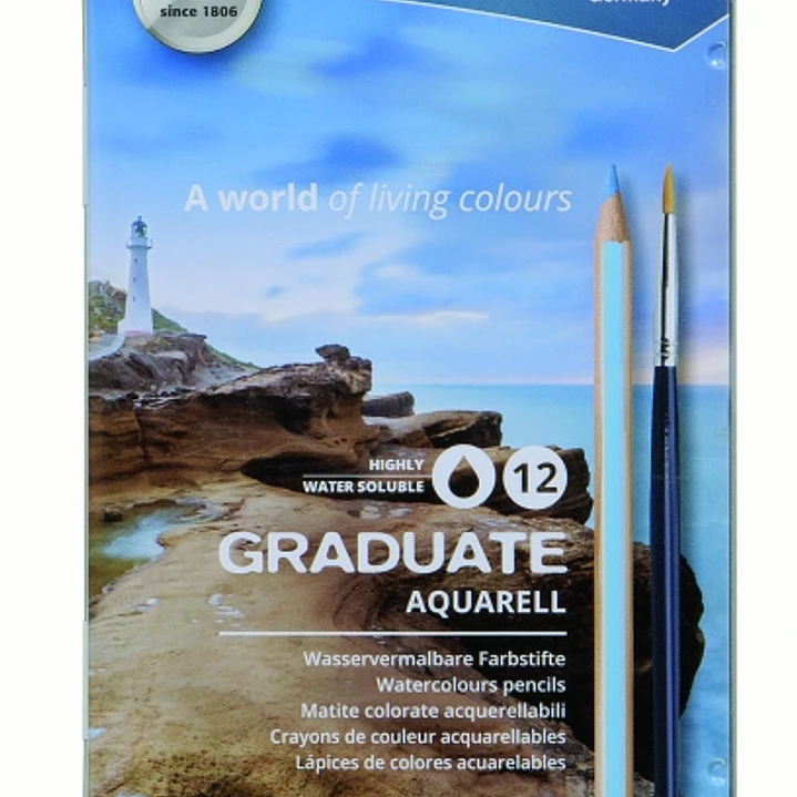 Lyra Graduate Pack de 12 Lapices de Colores Acuarelables con 1 Pincel Incluido - Hexagonal - Estuche de Metal - Colores Surtidos 1