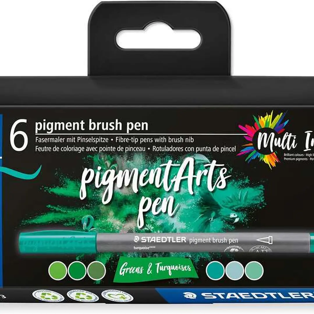 Staedtler 371 Pack de 6 Rotuladores Punta de Pincel Suave - Colores Vivos y Brillantes - No Amarillea con el Paso del Tiempo - Nueva Tinta Multi Ink - 1