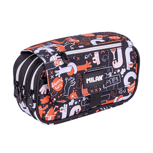 Milan Fingers Estuche Portatodo con Solapa - Cremallera - 4 Compartimentos - 13x24x10cm - Color Naranja