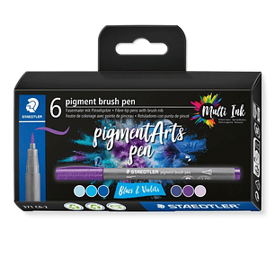 Staedtler 371 Pack de 6 Rotuladores Punta de Pincel Suave - Colores Vivos y Brillantes - No Amarillea con el Paso del Tiempo - Nueva Tinta Multi Ink -