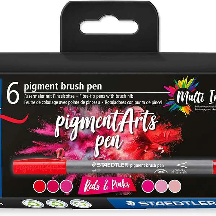 Staedtler 371 Pack de 6 Rotuladores Punta de Pincel Suave - Colores Vivos y Brillantes - No Amarillea con el Paso del Tiempo - Nueva Tinta Multi Ink - 1