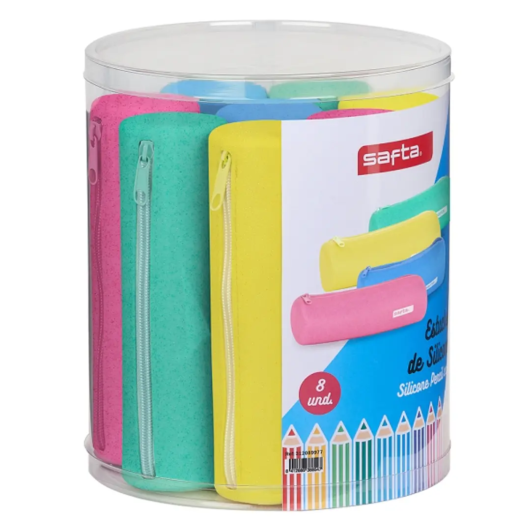 Safta Conjunto 8 Estuches - Silicona con Purpurina - Redondos - 19.5x23x19.5cm - Colores Surtidos 1