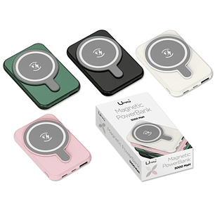 Umay Magnetic Powerbank Magnetica 5000mAh - Salidas USB e Inalambrica - Colores Surtidos Aleatorios