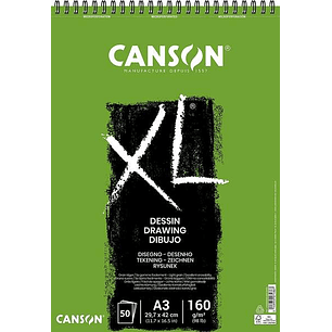 Canson XL Dessin Ligero Bloc de Dibujo con 50 Hojas A3 - Espiral Microperforado - 29.7x42cm - 160g - Color Blanco