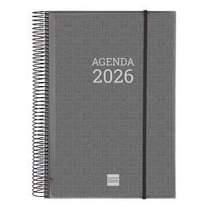 Finocam Basics Agenda - Anual 2026 - con Espiral - Personalizable - Formato E40 - 230x29x297mm - 1 Dia por Pagina - Color Gris