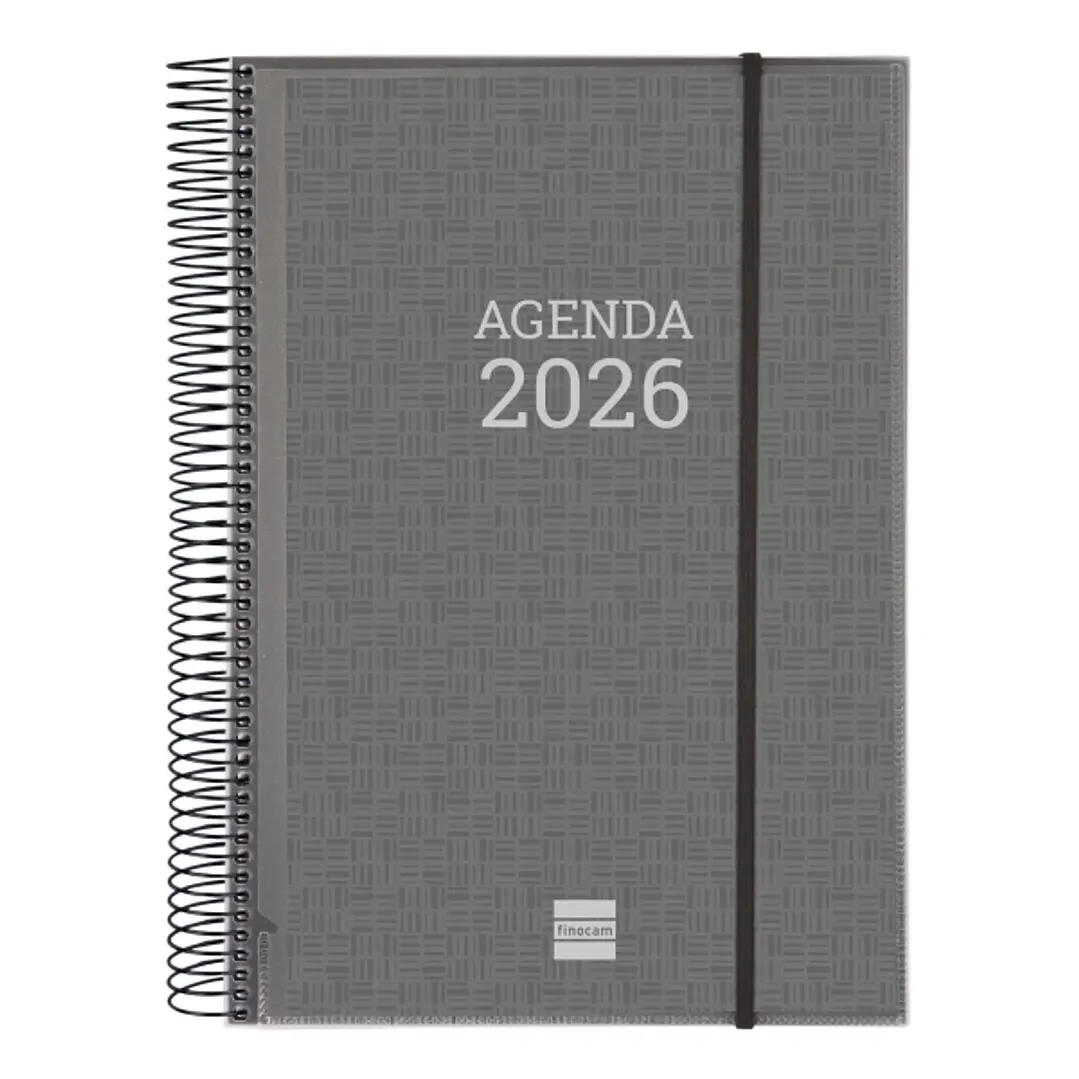 Finocam Basics Agenda - Anual 2026 - con Espiral - Personalizable - Formato E40 - 230x29x297mm - 1 Dia por Pagina - Color Gris 1