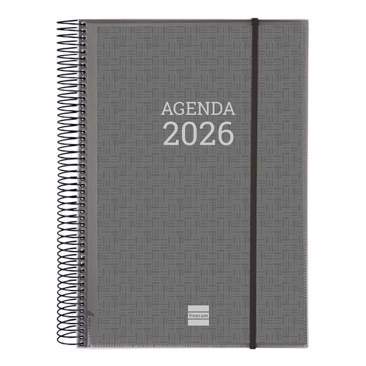Finocam Basics Agenda - Anual 2026 - con Espiral - Personalizable - Formato E40 - 230x29x297mm - 1 Dia por Pagina - Color Gris 1