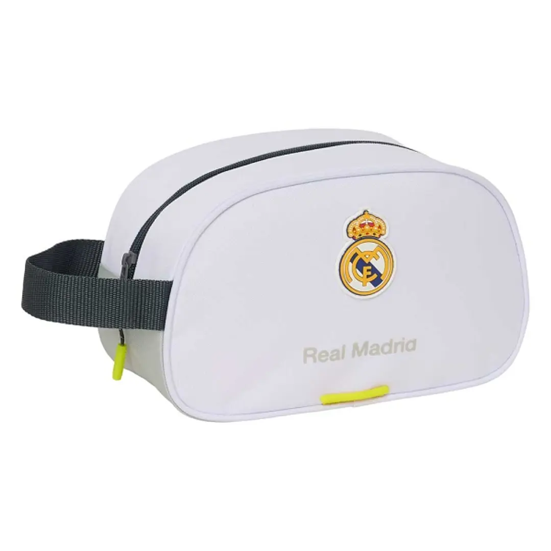 Safta Real Madrid Neceser de 5L Portatodo - Adaptable a Carro - Asa de Mano - Cierre de Cremallera - 26x15x12cm - Color Blanco y Negro 1