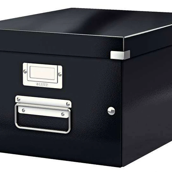Leitz Click & Store WOW Caja Organizadora Mediana - Asas de Metal - 85% Carton Reciclado - Hasta 9kg de Capacidad - Color Negro 1