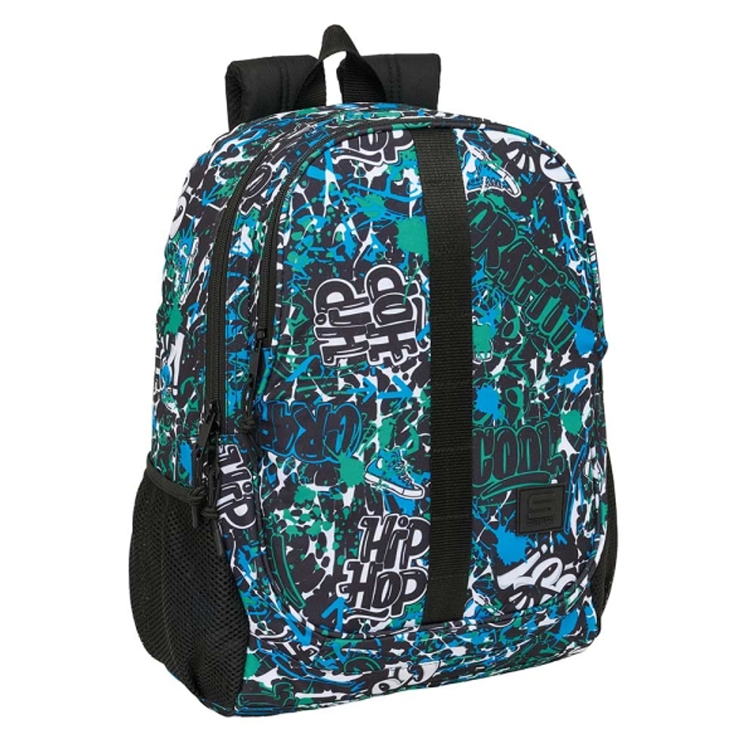 Safta Graffiti Go Mochila Adaptable a Carro - Portabotellas - Dos Compartimentos Grandes - Tirador Doble - Hombreras Ergonomicas - Asa de Mano - 23L - 1