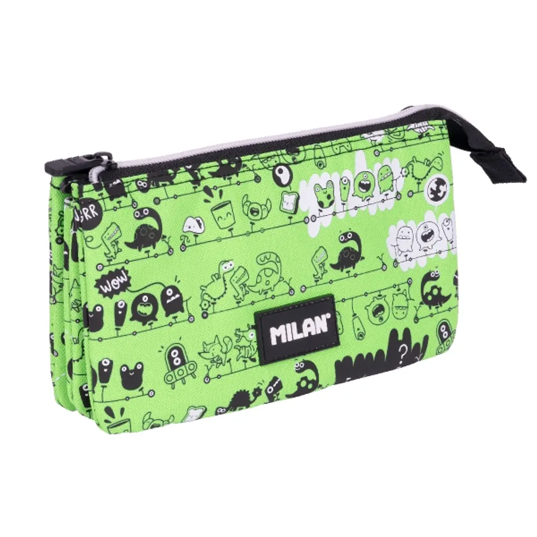 Milan Tandem 2 Estuche Portatodo - 5 Compartimentos - 22x12x4cm - Color Verde 1