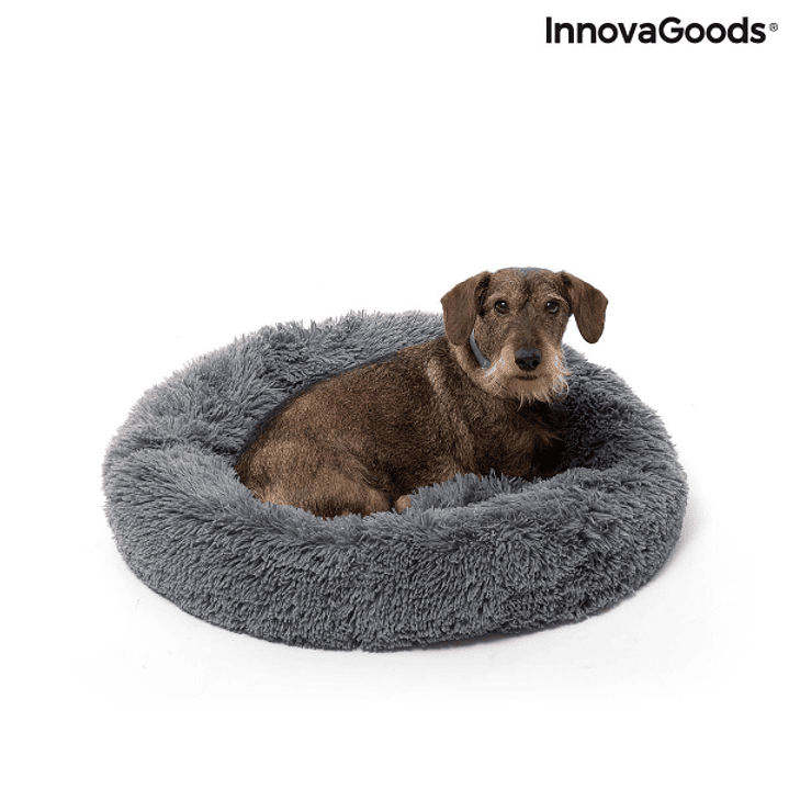 Innovagoods Bepess Cama Antiestres Redonda para Mascotas - Diametro 60cm - Borde Elevado - Antideslizante - Color Gris 1
