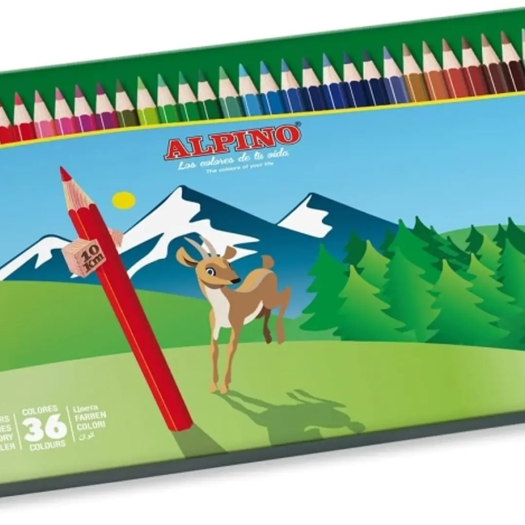 Alpino Caja Metalica con 36 Lapices de Colores Hexagonales - Mina de 3mm - Resistente a la Rotura - Bandeja Extraible - Colores Surtidos 1