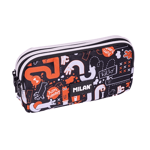 Milan Fingers Estuche Portatodo - Cremallera - 3 Compartimentos - 22x11x6.5cm - Color Naranja