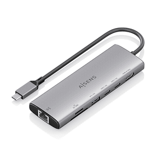 Aisens USB-C Dock 7 en 1 - USB-C a 1xHDMI - 1xRJ45 - 1xUSB-A 10G - 2xUSB-C 10G - 1xSD - 1xMicroSD - 20cm - Color Gris