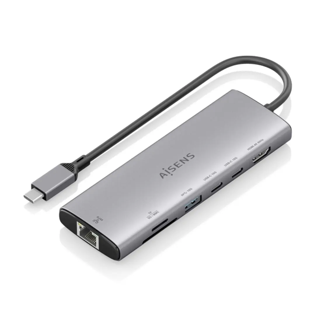 Aisens USB-C Dock 7 en 1 - USB-C a 1xHDMI - 1xRJ45 - 1xUSB-A 10G - 2xUSB-C 10G - 1xSD - 1xMicroSD - 20cm - Color Gris 1