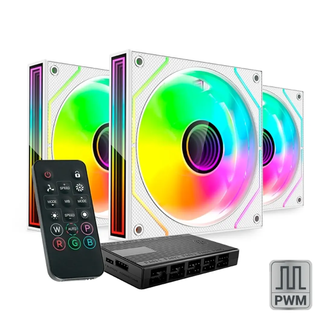 Mars Gaming MF-3DPROKIT Pack de 3 Ventiladores de 120mm - Iluminacion ARGB Infinity Mirror 360º - Silencioso 12dB - Mando a Distancia y Hub ARGB - Col 1