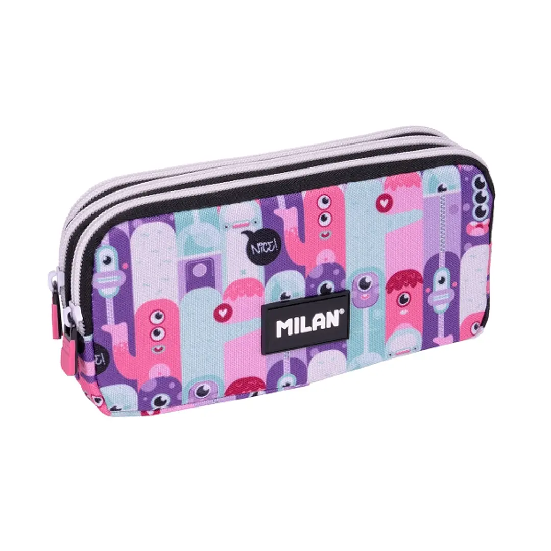 Milan Aliens 2 Estuche Portatodo - Cremallera - 3 Compartimentos - 22x11x6.5cm - Color Rosa 1
