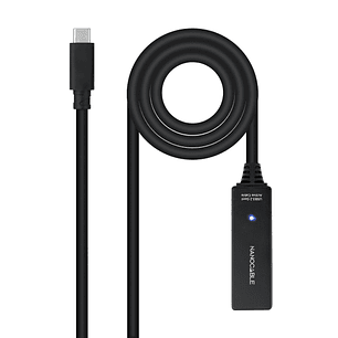 Nanocable Cable Prolongador USB-C 3.2 Macho a USB-C 3.2 Hembra - 5 Metros - Amplificador - Color Negro