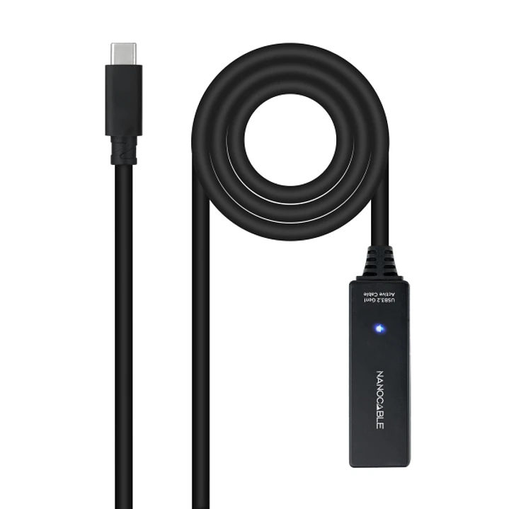 Nanocable Cable Prolongador USB-C 3.2 Macho a USB-C 3.2 Hembra - 5 Metros - Amplificador - Color Negro 1