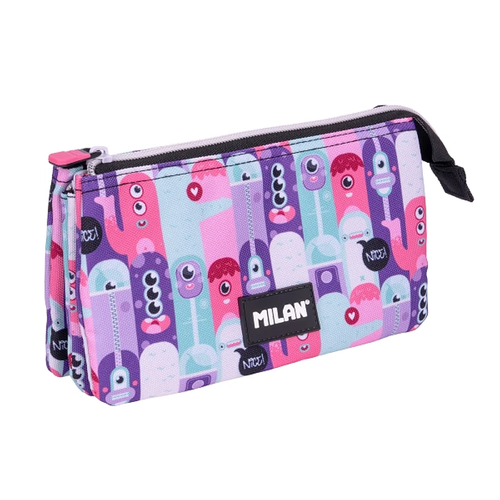 Milan Aliens 2 Estuche Portatodo - 5 Compartimentos - 22x12x4cm - Color Rosa 1