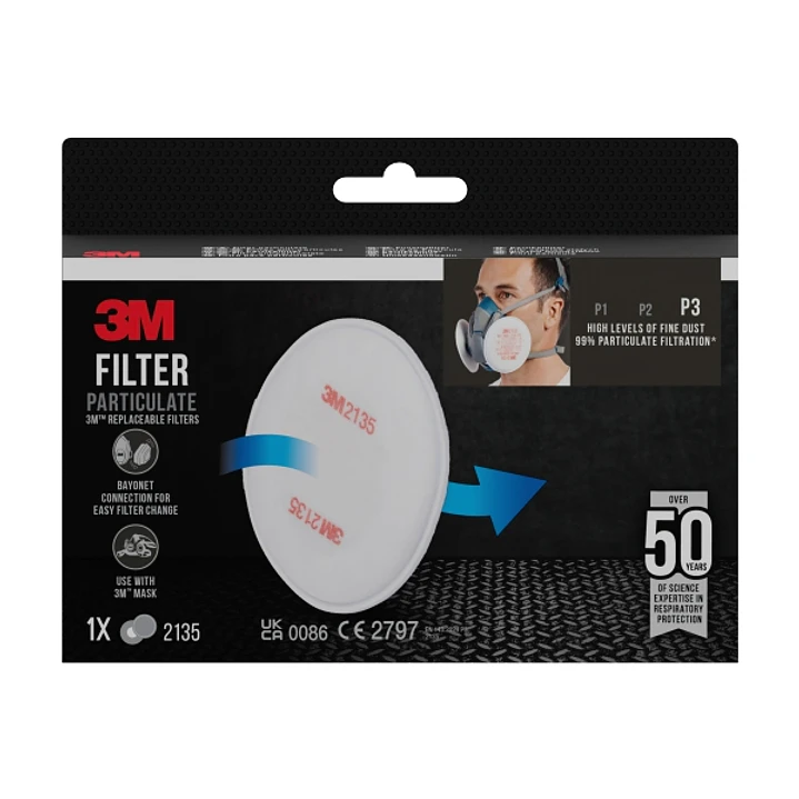 3M Filtros de Repuesto para Mascara de Media Cara - Proteccion Contra Altos Niveles de Particulas P3 - 1 Par - Color Blanco 1