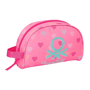 Safta Benetton Heart Neceser de 5L - Cremallera - Asa Lateral - Adapatable a Carro - Bolsillo Interior - 280x100x180mm - Color Rosa
