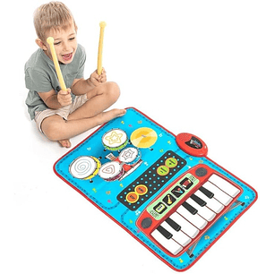 Innovagoods Beats'n'Tunes Tapete Musical 2 en 1 - Teclado con 4 Instrumentos - Bateria con Tambores y Platillos - Antideslizante - 70.5x45.5x2.5cm - C