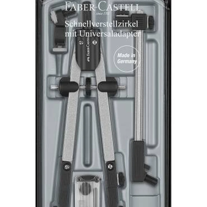 Faber-Castell Compas de Ajuste Rapido con Alargadera - Articulaciones en ambos Brazos - Accesorios de Recambio - Adaptador Universal 1