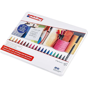 Edding 1200 Caja Metalica con 20 Rotuladores - Punta Redonda - Trazo 1mm - Tinta con Base de Agua - Colores Surtidos