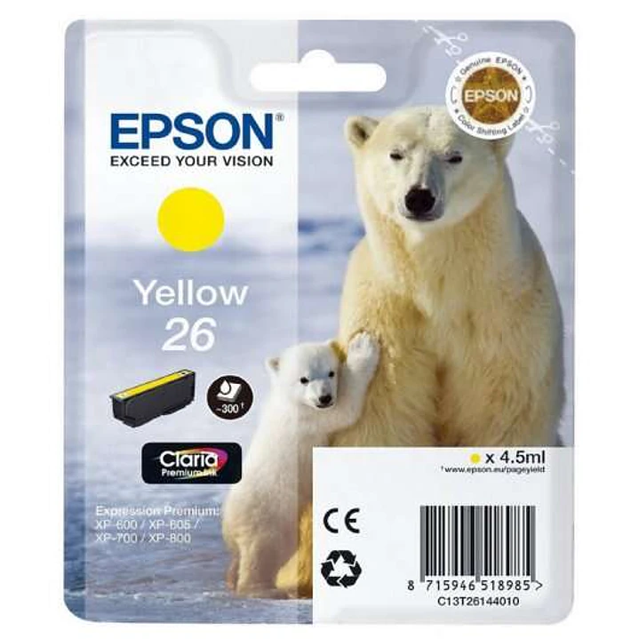 Epson T2614 (26) Amarillo Cartucho de Tinta Original - C13T26144012 1