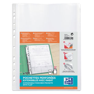 Oxford A4 Fundas Multitaladro Gran Capacidad - con Fuelle y Solapa - Polipropileno 200µ - Acabado Cristal