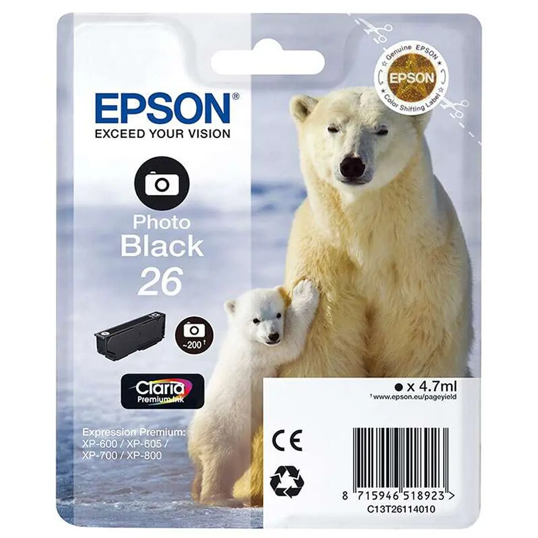 Epson T2611 (26) Negro Photo Cartucho de Tinta Original - C13T26114012 1