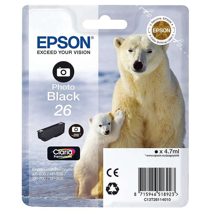 Epson T2611 (26) Negro Photo Cartucho de Tinta Original - C13T26114012 1
