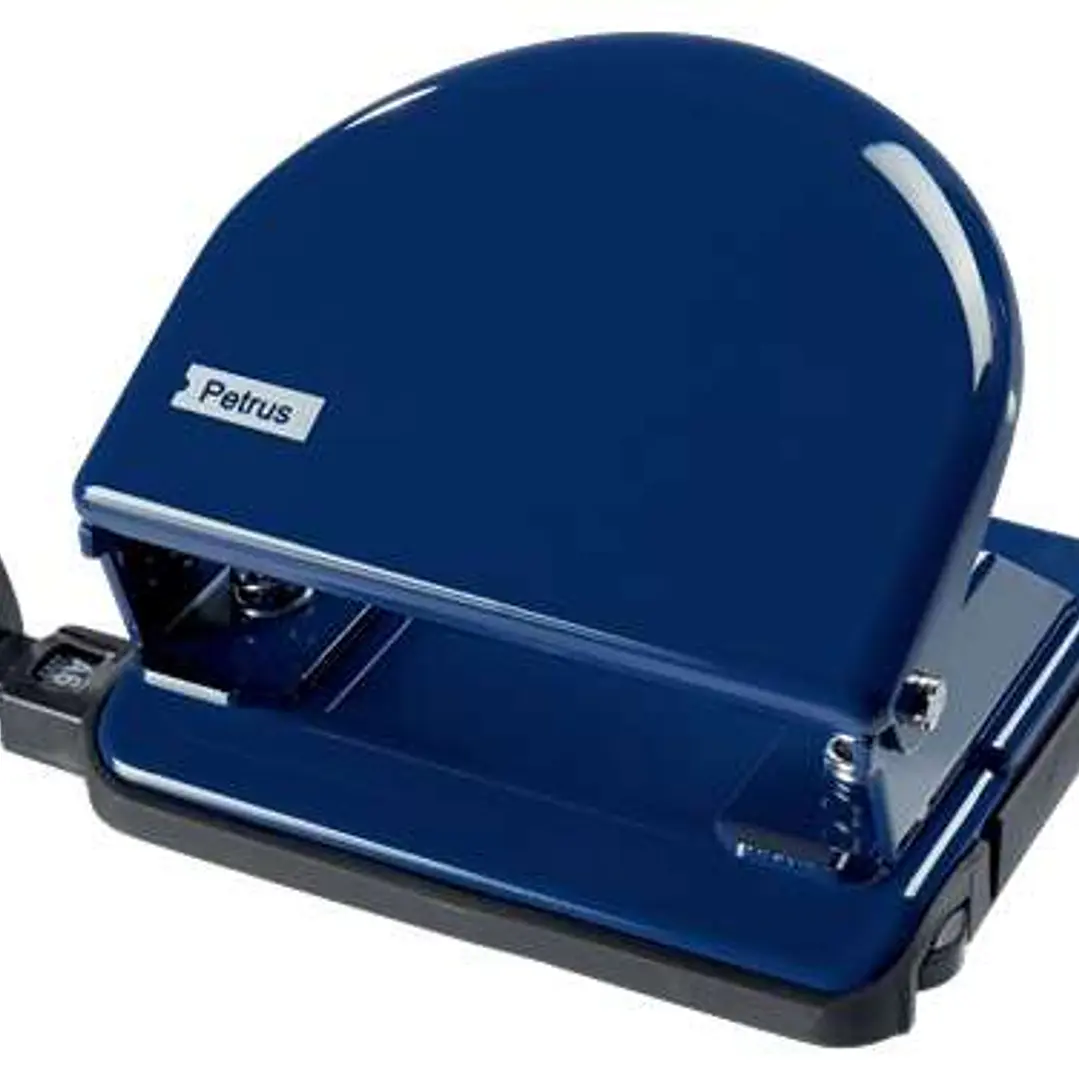 Petrus 52 Taladro Perforador Clasico Metalico - Hasta 20 Hojas - Marcas de Formato - Facil Vaciado - Punzones 5.5mm - Color Azul 1